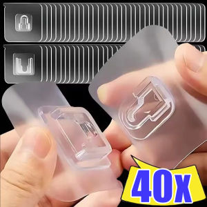 40pcs Double Sided Adhesive Hooks Strong Transparent Adhesive Wall Hook Punch-free Multi-functional Wall Hooks Kitchen Bedroom Plug Socket Holders