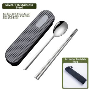 Portable 316 Stainless Steel Chopsticks and Spoons Set with Carry Case