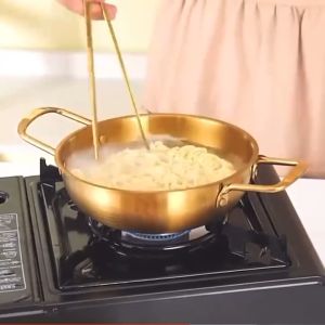 PQS หม้อเกาหลีทองเหลือง ชามมาม่า หม้อราเมง เครื่องครัวประจำบ้าน สแตนเลส ชย์หม้อสแตนเลสหูคู่ (สีทอง เงิน)