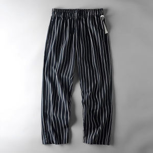 Summer Thin Stripe Casual Pants for Men High Waist Micro Stretch Japanese Retro Style Youth Popular Straight Leg Long Trousers
