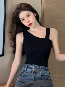 Áo Ba Lỗ Hở Vai Màu Đen Cho Nữ Mùa Hè Thiết Kế Lưng Đẹp Ôm Vừa Vặn Áo Lót Áo Khoác Ngoài Chất Liệu Cotton Áo Chui Đầu