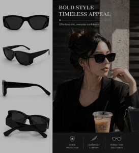 Vanta Slim Cat Eye Sunglasses – UV400 Black Minimalist Fashion Shades for Women