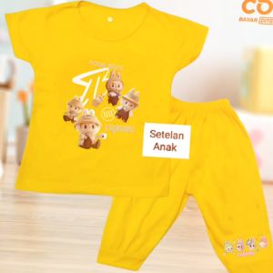 Setelan Kaos dan Celana panjang anak usia 1-8 tahun Edisi Basic Labubu bahan Babyterry Terbaru