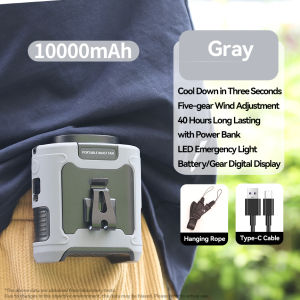 20000mAh Outdoor Portable Waist Fan Hanging Neck Fan Strong Wind Rechargeable Portable Fan for Outdoor Working Display Screen