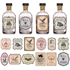12pcs Irregular Halloween Potion Wine Bottle LabelsApothecary Stickers For Spooky PartyIdeal For Haunted House Bar Decor Gift