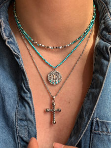 CAFFTI | Natural Stone Beads Cross Evil Eye Necklace