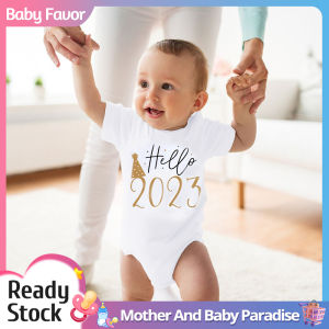 Hello 2023 Baby Bodysuit 2023 New Year Newborn Baby Short Sleeve Bodysuit New Year Dress Cotton Bodysuits Boy And Girl Birth Crawling Short Sleeve Sportswear Suit Holiday Party Gift