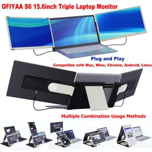 OFIYAA S6 15.6\\\" Laptop Screen Extender Portable Triple Monitor for Laptop with IPS FHD 1080P Display Detachable Screen Extender Compatible with Mac Wins Dex Chrome