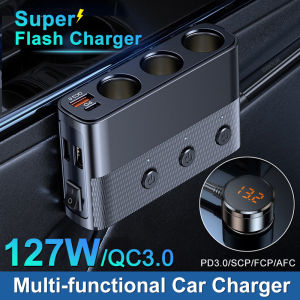 Multi-Function Car Charger 127W Super Flash Car Charger Cigarette Lighter Conversion Head Adapter QC3.0 Multi Ports Quick Charge