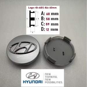 4 chiếc Logo lazang bánh xe Hyundai I10 Elantra Santafe I20 I30 Sonata Avante Accent - Đường kính: 60mm
