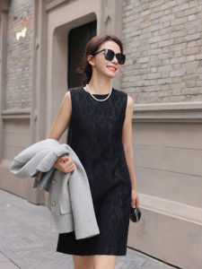 Yiqingya Room Elegance Old Money Affordable Luxury Style! Embossed Jacquard Stand Cut Straight-leg Vest Jacket Dress Autumn