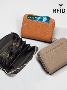 Top Layer Cowhide Leather Womens Wallet RFID Anti-Magnetic Coin Purse Silk Screen Printed Digital Card Holder Genuine Leather