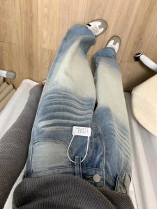 Light Blue Lazy Straight Leg Jeans Women High Waist Cover Hip Vintage Wide Leg Pants Autumn Season High Waist Denim Jeans
