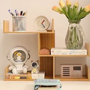 LALA-Bookshelf Desktop Storage Rack Wooden Study Small Bookcase Bedroom Office Simple Shelf Multi-storey Rak Buku Kecil Rak Storan Desktop 桌面置物架书架