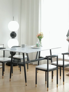Nordic Dining Table Set with 4/6 Chairs 120x60cm Kitchen Table Set European Style Wood Metal Dining Room Furniture for Home (White/Black)