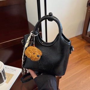 Silver Handbag Basket Style Crossbody Bag Small Commuter Soft Bucket Shape Womens Fashion Casual Simple Style Magnetic Buckle