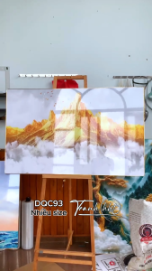 Tranh Decor hiện đại núi non hữu tình phong thủy tráng gương treo tường Khung ảnh tráng gương treo tường decor DQC93