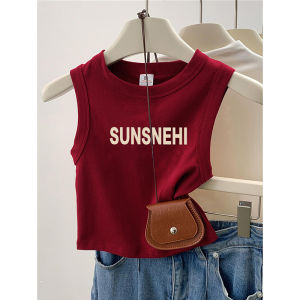 Áo Ba Lỗ Không Tay Ngắn Cho Nữ Mùa Hè Thường Ngày in Chữ Cotton Phong Cách Hàn Quốc Dáng Ôm Vừa Vặn