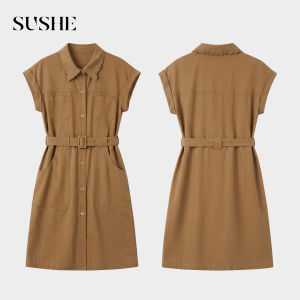 SUSHE | Autumn Retro Hunting Style Embroidered Collar Belted Waist Elegant Shirt Dress