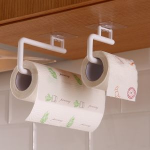Kitchen Tissue Holder No-Drill Cabinet Roll Paper Holder Storage Rack Dishcloth Holder Cling Film Cloth Storage Rack