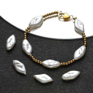 Baroque Rhombic Through Hole White Pearl Faux Pearl Beads DIY Jewelry Beaded Bracelet Necklace Accessories