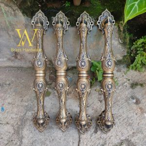 Handle Pintu Rumah Kuningan Motif Telpon Ukir Antik 38 cm 4 Pcs