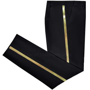 XS-6XL Mens Black Suit Pants Gold Leather Trim Casual Male Formal Business Office Pants Elastic Straight Formal Trousers