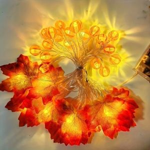 59/118in Halloween Pumpkin Maple Leaves String Lights Battery Powered Fairy Lamps for Home Thanksgiving Indoor Outdoor Decor
