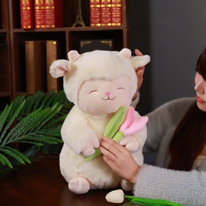 Cute tulip-shaped plush toy lamb doll for hugging and sleeping on the bed as a birthday gift for girls.
