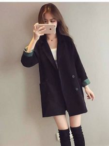 Black Loose Fit Double Breasted Womens Blazer Jacket Versatile Spring Autumn Korean Style Fashionable Medium Length Coat