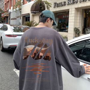 Mens Sweatshirt Long Sleeve round Neck Print Base Layer Shirt Loose Fit Autumn New Style American Style Top Casual Wear