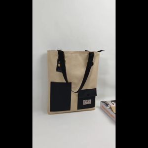 Tas Tote Bag Wanita Codura Cream Polos Pakai Resleting Sekolah dan Kerja