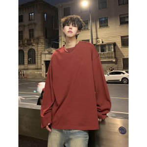 Pure Cotton Long Sleeve T-Shirt Mens Casual Base Layer Shirt American Style Small Collar Inner Wear Autumn Basic Style Tee