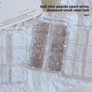 Nail Texture Highlight Mini Small Pearl Steel Ball Ornament Mixed Nail Flats Small round Rhinestone Non-Fading Boxed