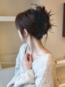 กิ๊บติดผมขนนกกระต่ายขนาดใหญ่สำหรับผู้หญิง กิ๊บติดผมทรงฉลาม ทรงหางม้า ตกแต่งผมสไตล์นางฟ้า ทรงไม่ซ้ำใคร ฤดูใบไม้ร่วง 2024