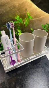 Sincecu All-in-One Bathroom Toothbrush Holder Countertop Tooth Cup & Mouthwash Cup Rack