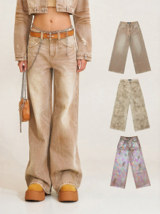 SMFK | Glittery Rhinestone Straight Leg Wide Jeans