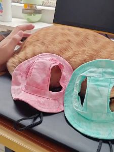 Tie Dye Dog Hat for Shih Tzu with Ear Holes Canvas Pet Fisherman Cap Cat Sun Hat Pet Hat for Dogs