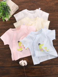 ตู้เสื้อผ้าฤดูร้อนครึ่งแขนผ้าฝ้ายสําหรับทารกและทารกอายุ 0-12 เดือน สบายต่อการดูดความชื้น