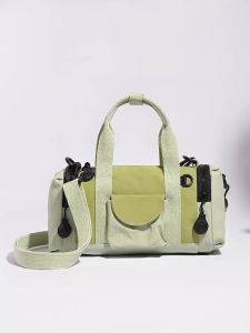 Women Color Block Barrel Boston Bag Lightweight Nylon Casual Handbag Detachable Shoulder Strap Multi‑pocket Daily Commute Travel Crossbody Pillow Purse