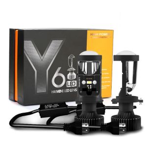2PCS Y6D/Y8D H4 Lampu Depan Mobil LED 50W Lensa Proyektor Mini H4 6000k 30000LM Lampu Mobil LED Otomatis Kipas Turbo Sinar Rendah Tinggi