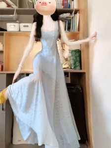 CHANGTONG | Resort Style Halter Neck Dress Waist Slimming
