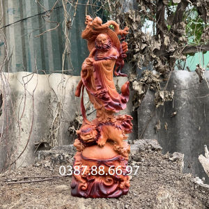Tượng đạt ma cưỡi nghê phun pu giả cổ cao 40 50 60cm gỗ hương cực đẹp