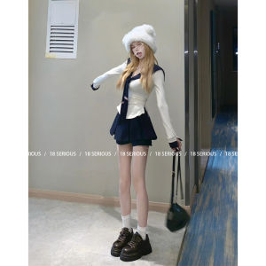 College Style JK Uniform Set Womens Spring Autumn Plaid Skirt Two Piece Set Spicy Girl Shoulder Length Sleeve Long Polyester