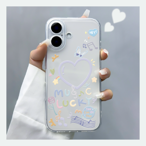 Creative Music Heart Silicone Phone Case Full Cover Anti-Fall for 16Promax 15Pro 13 Transparent 12 Full Protection 14 pro Women Series