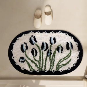 VIKAMA Yujin Flower Oval Carpet Water-Absorbent Soft Bathroom Mat Toilet Door Mat Bedroom Living Room Area Rug Home Decoration