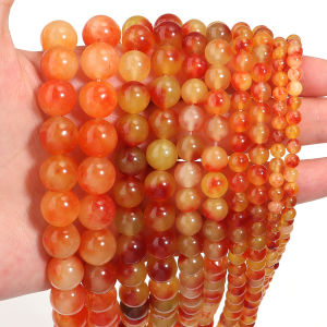 1 Strand Round Natural Stone Beads Orange Chalcedony Beads Loose Spacer Bead For DIY Jewelry Making Necklace Bracelet Supplies