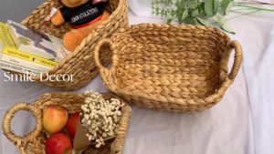 Khay đựng đồ đa năng  cắm hoa đan lục bình Smile Decor hình thuyền có quai cầm tiện dụng