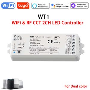 Tuya WIFI CCT LED Strip Dimmer Switch 12V Wireless 2.4G RF WW CW Controller Work with Smart Life Google Assistant 2 Channel WT1