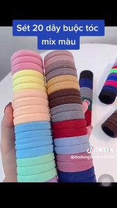 Set 20 Chun Buộc Tóc Nhiều Màu Dây buộc tóc ống trơn kèm ống đựng trong suốt